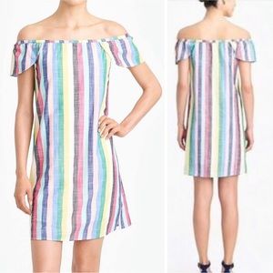 J. Crew striped cotton rainbow off shoulder dress SIZE 10